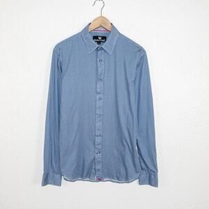 Butter Cloth Men's Medium Button up Shirt Blue geo print 100% Cotton